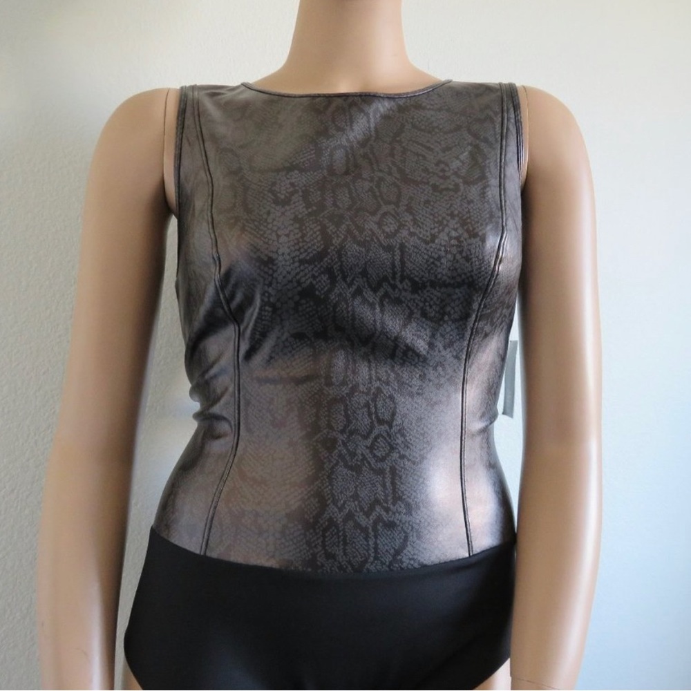 INC INTERNATIONAL CONCEPTS Jeans Snake Print Faux Leather Bodysuit Size L NWT - Picture 1 of 5